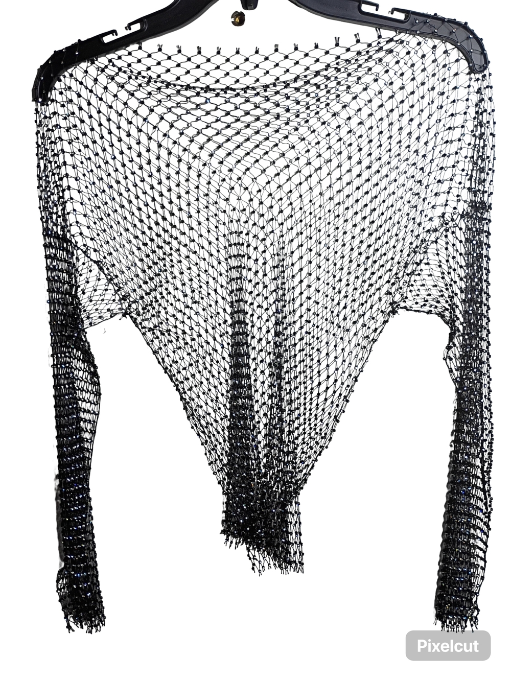 Open Knit Fishnet Shawl Top - Black